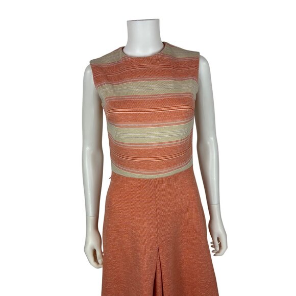 Vintage 70s Striped Dress Womens Small Orange Creamsicle Knit Mod Fit & Flare - Picture 3 of 11
